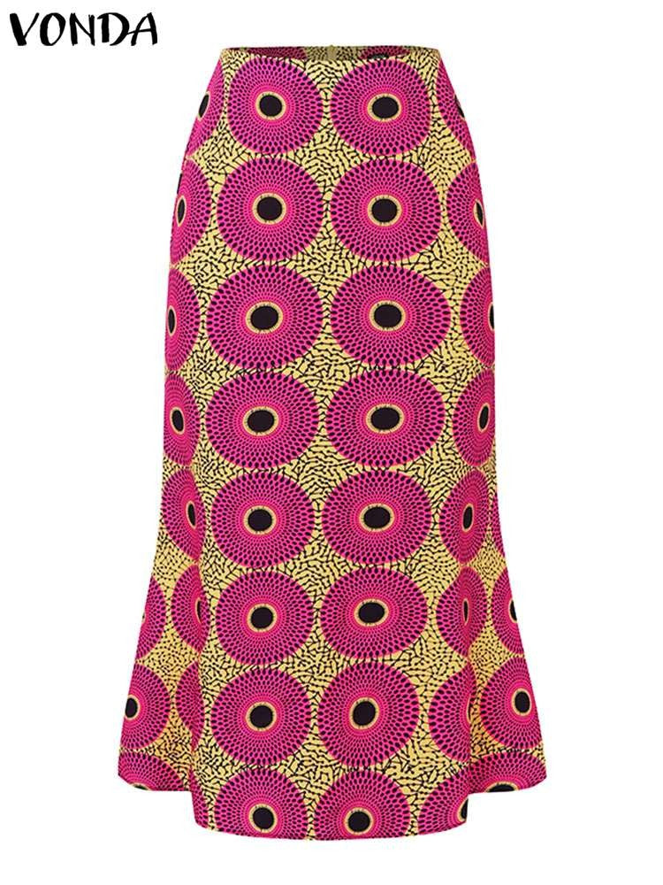 Plus Size 5XL VONDA Women Office Maxi Long Skirts 2024 Fashion Elegant Printed Skirts Casual Loose Ruffle Party Bottoms Baggy