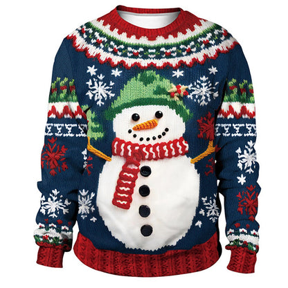 Men Women Tacky Xmas Sweatshirt 3D Christmas Snowflakes Print Holiday Party Jumpers Tops Pullover Snowman Ugly Christmas Sweater