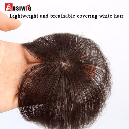 Perucas de cabelo encaracolado sintético AOSI castanho preto, substituição de extensões de cabelo tipo topete, apliques femininos com franja