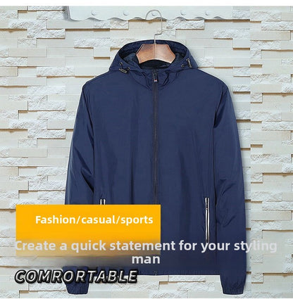 2025 Autumn Windproof Jacket Men's Trendy Solid Color Zipper Pocket Windbreaker Coat Casual Camping Jogging Loose Hooded Jackets