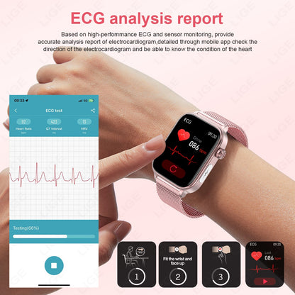 Smartwatch 2025 Novo ECG+PPG Feminino Monitor de Frequência Cardíaca Lipídios Sanguíneos Ácido Úrico Saúde Menstrual Rastreador Inteligente Para Android iOS