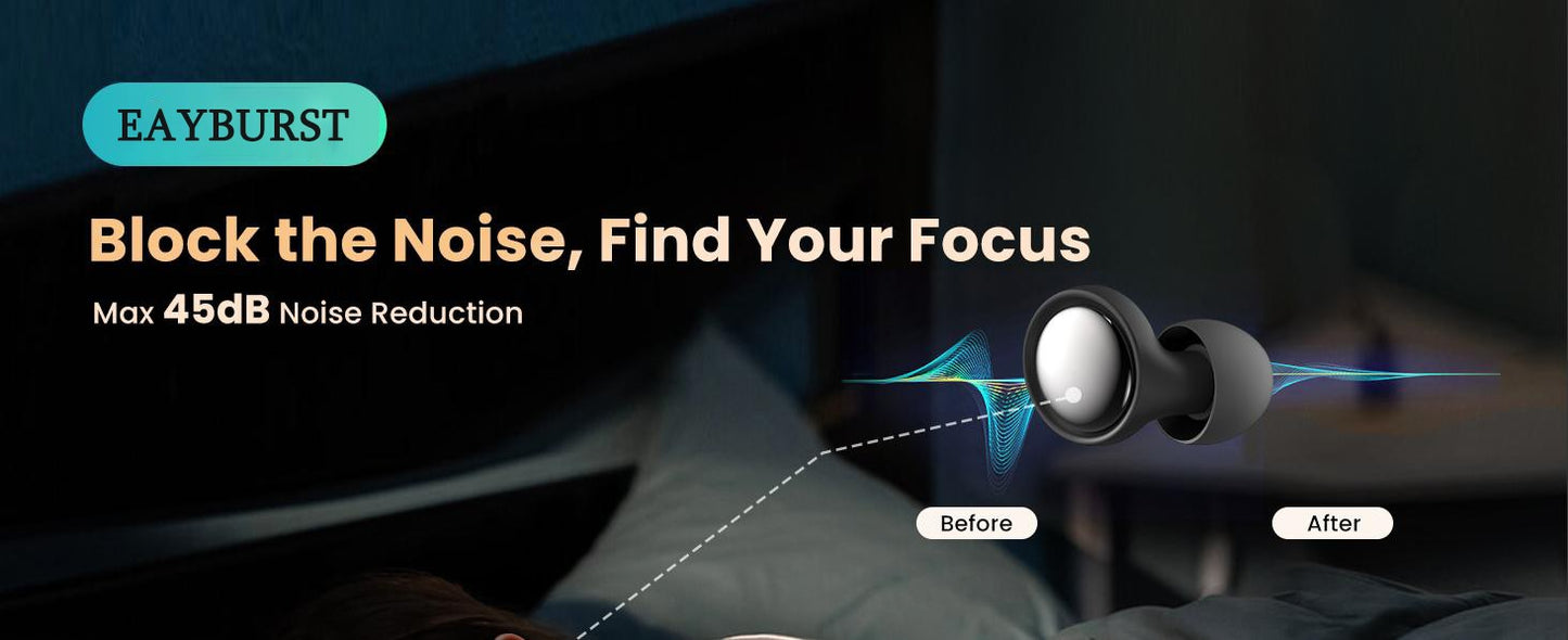 Eayburst Ear Plugs for Sleeping Noise Cancelling Silicone EarPlugs for Concerts Traveling Studying Focus Reusable Ear Protection