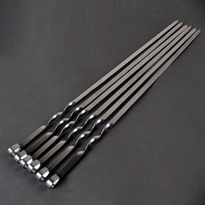 6-12pcs 21.6'' 55CMBBQ Skewers Stainless Steel Large Flat Barbecue Needle Shish Kabob Metal Skewer Set Handle BBQ Forks Tools