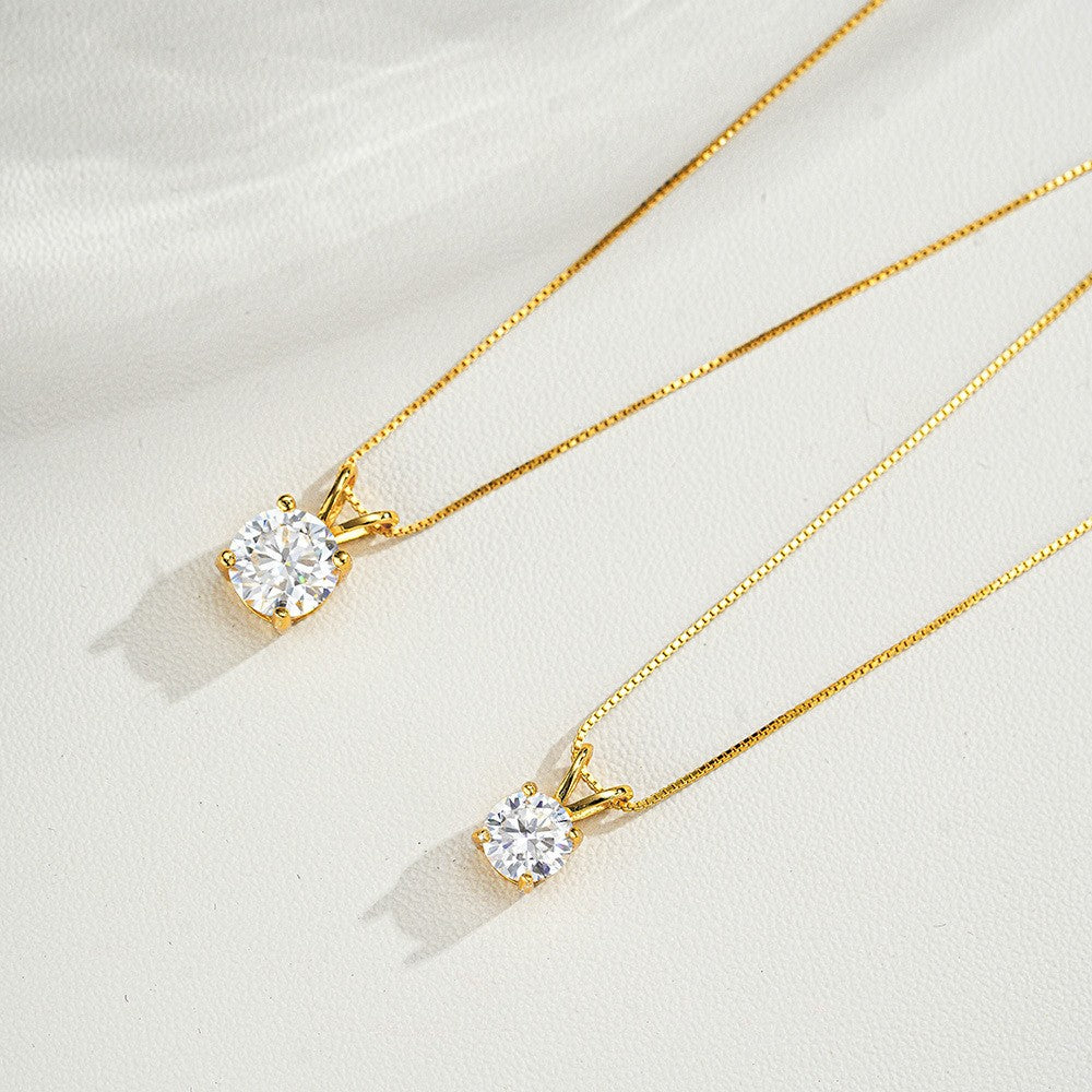 CKT Colar Feminino Pingente Quatro Garras 1 quilate Diamante Moissanite Ouro 14K Clássico Elegante Casamento Joia Fina Presente