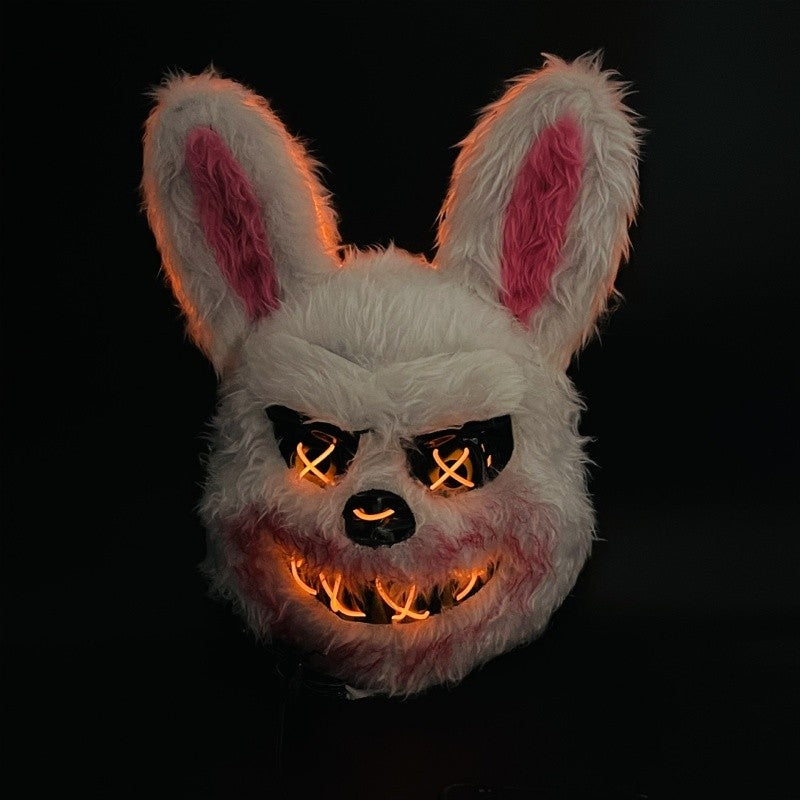 Halloween Cosplay Party Luminous LED Light Face Mask Make-up Horror Rabbit Bear Mask Headgear Cartoon Animal Carnival Head Cover