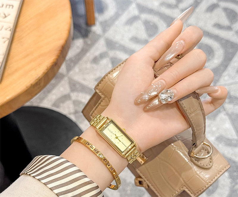 GEDI Square Watch Stainless Steel Gold Vintage Watches for Woman Luxury Elegant Waterproof Quartz Wristwatch Gifts Girlfriend