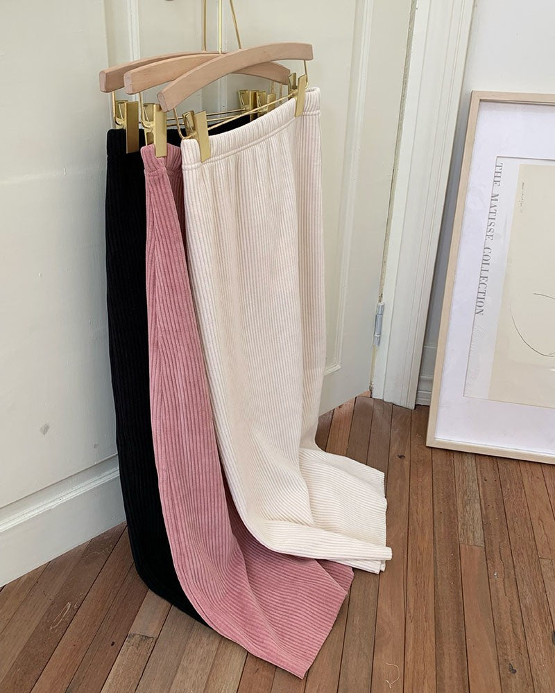 New pink autumn/winter corduroy skirt loose large size high waist slim A-line long women's skirt