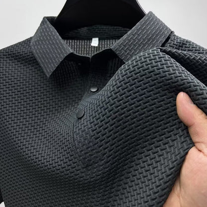 New Men's Business Casual Short Sleeved Bone Flower Solid Color POLO Shirt Fashion Breathable Comfortable Summer Versatile Top