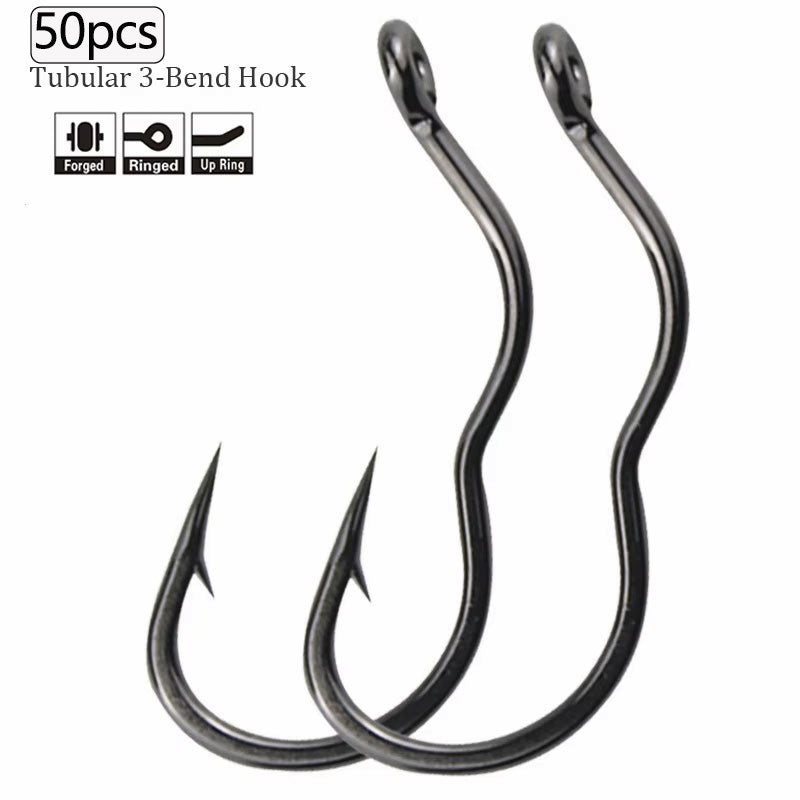 50 Peças Anzol Durável de Aço Carbono com Olho, Virada Automática, Antiderrapante, Acessórios de Pesca Afiados e Farpados