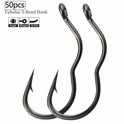 50 Peças Anzol Durável de Aço Carbono com Olho, Virada Automática, Antiderrapante, Acessórios de Pesca Afiados e Farpados