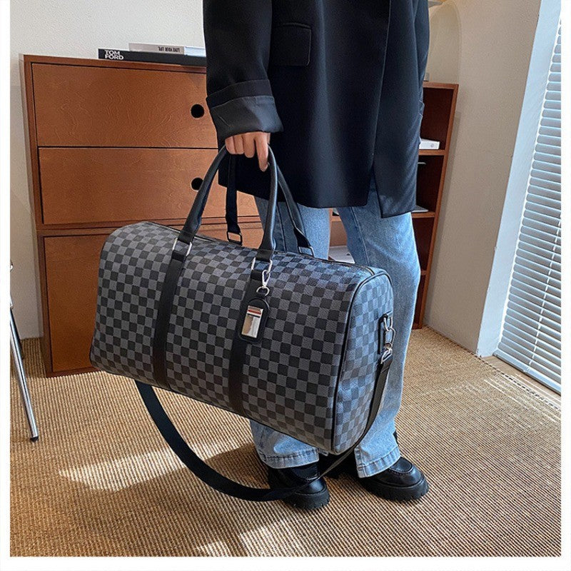 Para homem multifuncional resistente ao desgaste à prova d'água viagem grande capacidade negócios moda xadrez bagagem de mão bolsa de ombro