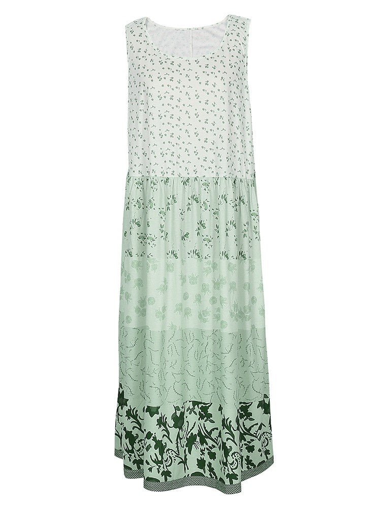 Plus Size Casual Women's Midi Dress 2025 Summer New Floral Printed Sleeveless Fl