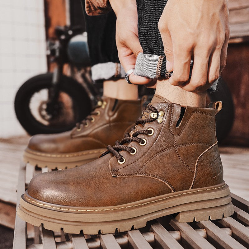 Luxury Brand Men's Lace-Up Shoes Winter Classic Mens High Top Boots Man Korean Version Casual Shoes Male Leather Fashion Boots