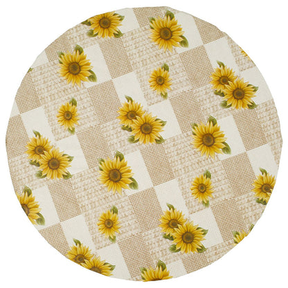 Waterproof Round Tablecloth Elastic Fixation Edged PVC Table Cover Flannel Backed Table Pad Oil-Proof for Dining Table Kitchen
