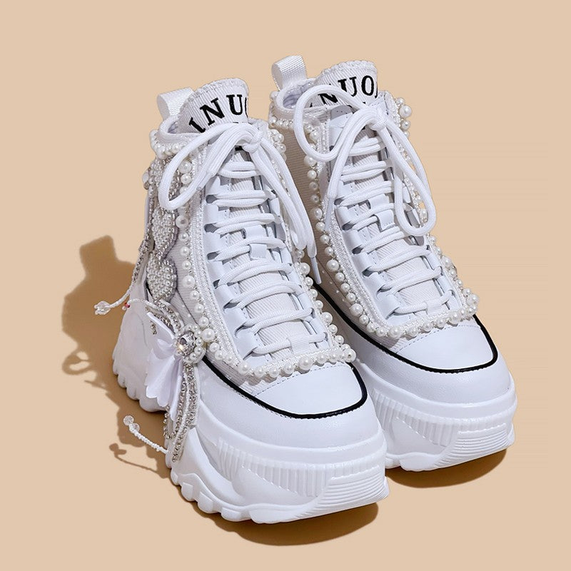 Fashion Women's Shoes Spring Casual Thick Sole 8cm Designer Sneakers Girls Lace-up Ladies Casual Shoes Women Sneakers