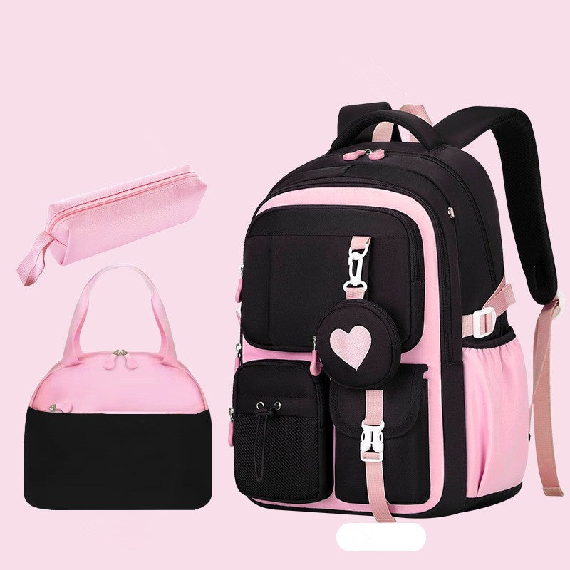 Mochila Escolar Estojo Lancheira Love Pattern Três Peças Tecido Nylon Impermeável Menino Menina Adolescentes Mochila Tendência