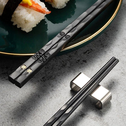 5 Pares de Hashis Japoneses Chineses Sushi Antiderrapantes Reutilizáveis de Metal Conjunto de Hashis Coreanos Conjunto de Talheres de Liga Saudável