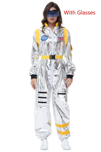 Adult Silver Astronaut Costume Men Women Spaceman Suit Space Jumpsuit Halloween Cosplay Party Dress Up