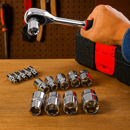 Conjunto de Soquetes Torx Fêmea de 14 Peças, Soquetes Hexagonais Externos E4-E24, para Mecânicos de Reparo Automotivo, Kit de Ferramentas Manuais Durável e Versátil