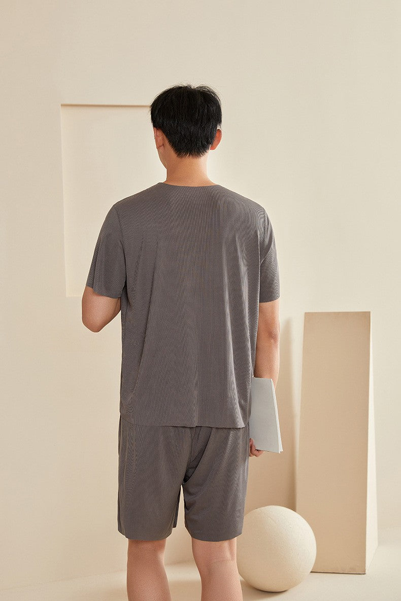 Super Thin Pajamas Suit Women Men Summer Ice Silk Cool Short-sleeved O-Neck Sleepwear Male Female Classic Simple Loungewear Suit