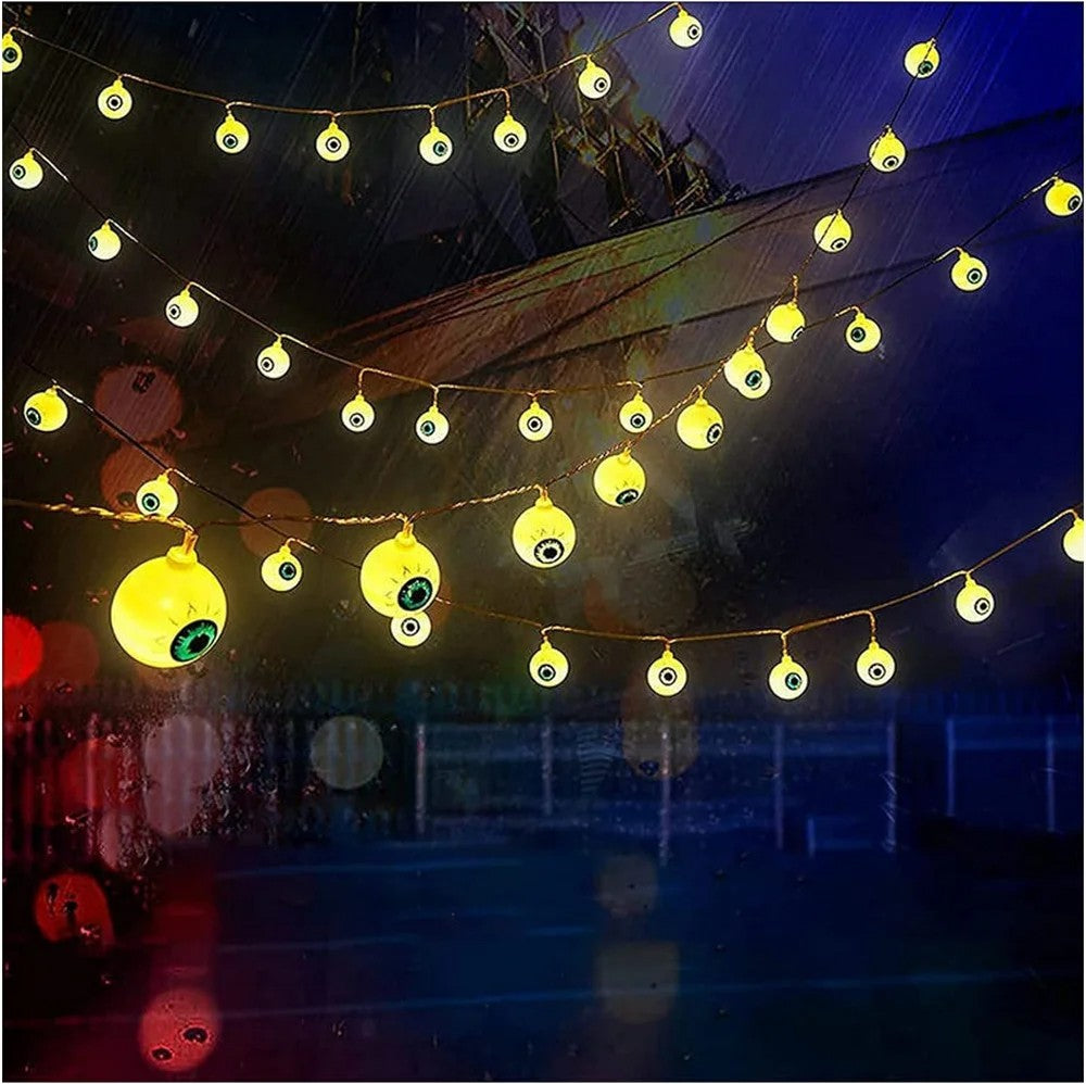 Glow Horror Eyeball Halloween String Lights Battery Powered Waterproof Atmosphere Lamp For Home Holiday Party Spooky Wall Decor