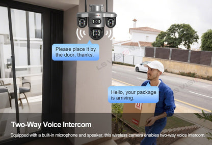 LS VISION 20MP 10X Optical Zoom Three PTZ Lens Solar Camera Outdoor WiFi/4G Three Screen Auto Tracking Security Cameras V380 Pro