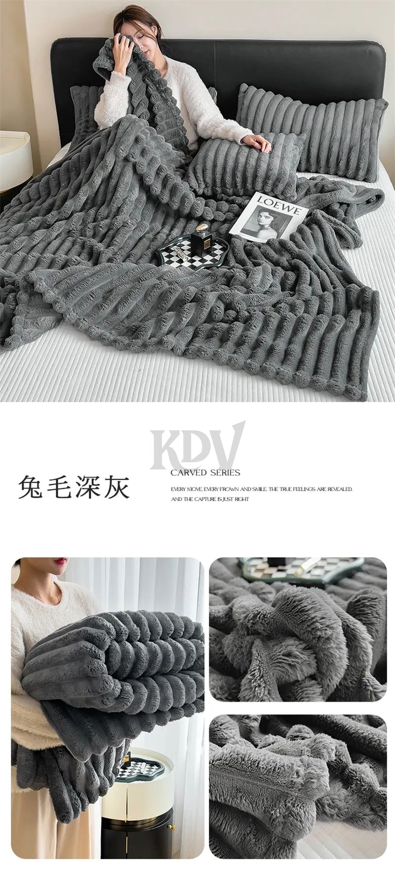 Luxury Soft Faux Rabbit Fur Throw Blanket Fluffy Warm Solid Color Plush Blanket for Sofa Bed Single Double Spring Autumn Plaid