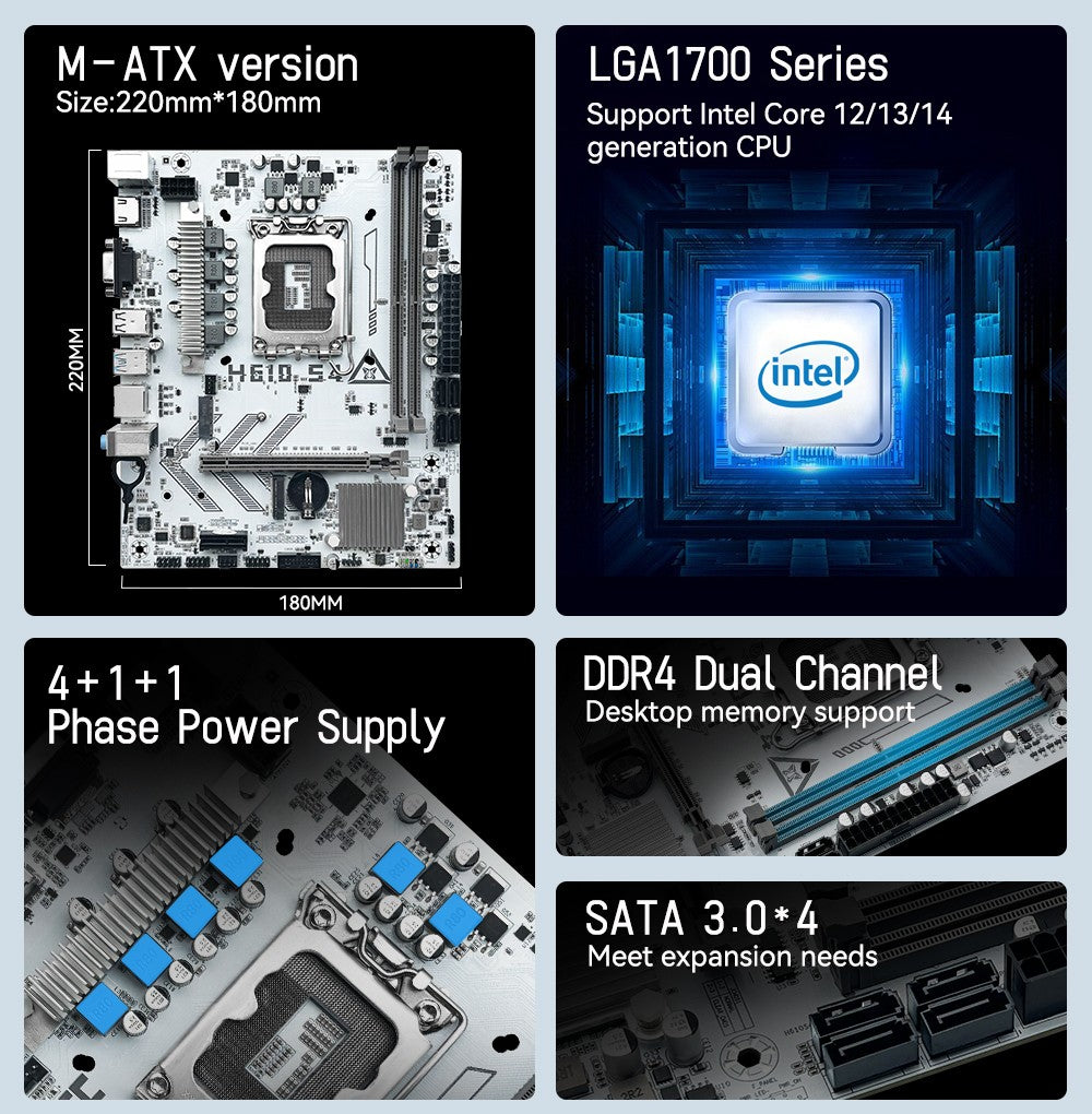 Placa-mãe MACHINIST H610 S4 LGA 1700 suporte Intel Core 12/13/14 geração I3, I5 CPU DDR4 desktop RAM NVME M.2 USB 3.0