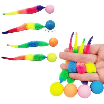 Brinquedos interativos para gatos: Bola saltitante colorida Tickle Cat, suprimentos para pets, brinquedo elástico de minhoca/lagarta para gatos, quebra-cabeça provocador para ambientes internos