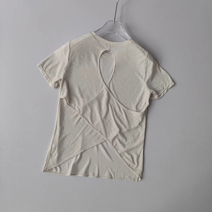 Women's Tight Sports T-shirt Quick Dry Short Sleeve Yoga T-shirt Pilates Fitting Fitness Back Hollow Out Running T-shirt