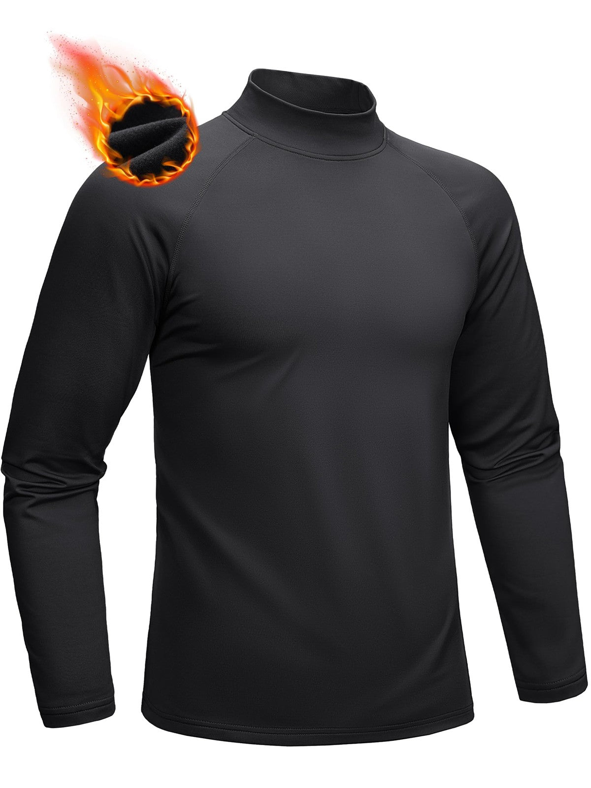 TACVASEN Mock Neck Thermal T-shirts Mens Micro-fleece Lined Long Sleeves Spring Athletic Workout Base Layer Pullover Tops Male
