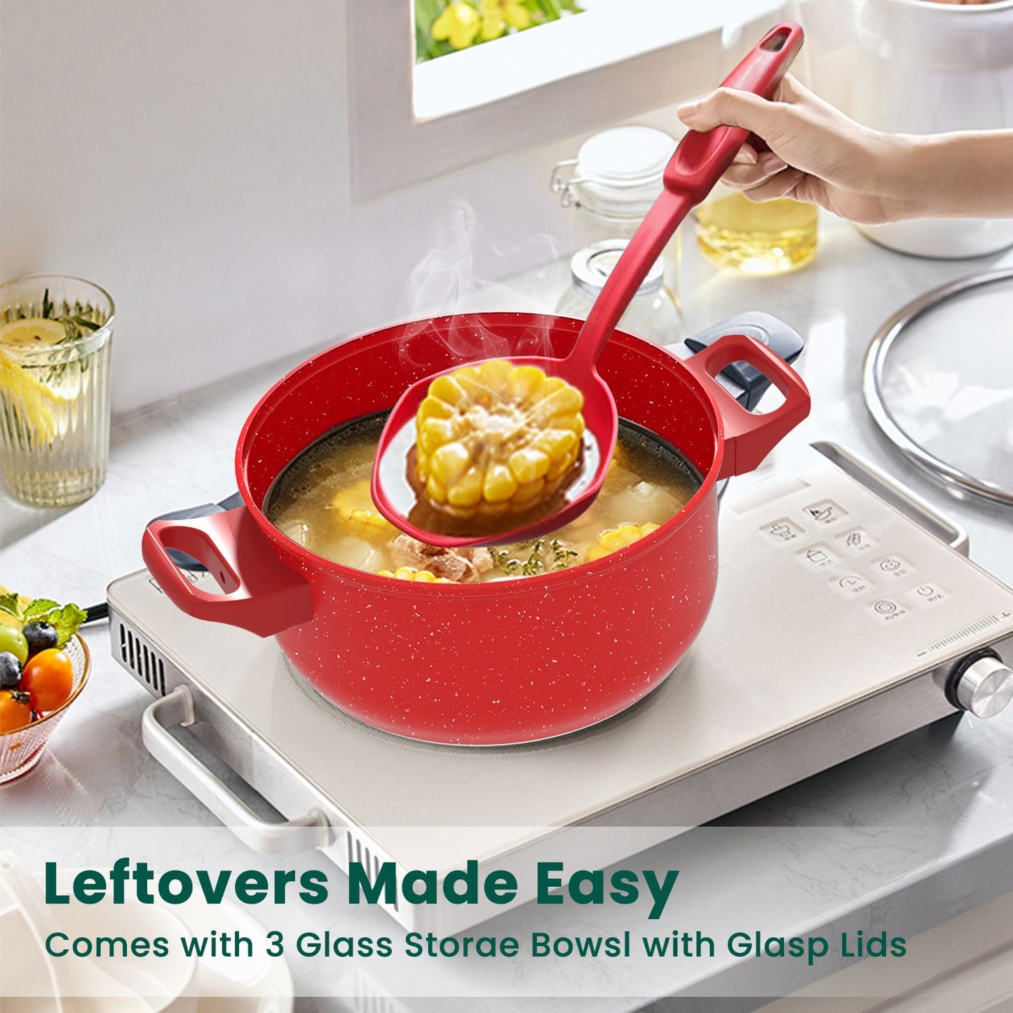 13-Piece Luxury Nonstick Cookware Set - Skillet Outdoor Set for Home Cooking Kitchen Utensils - Gift for Family and Friends