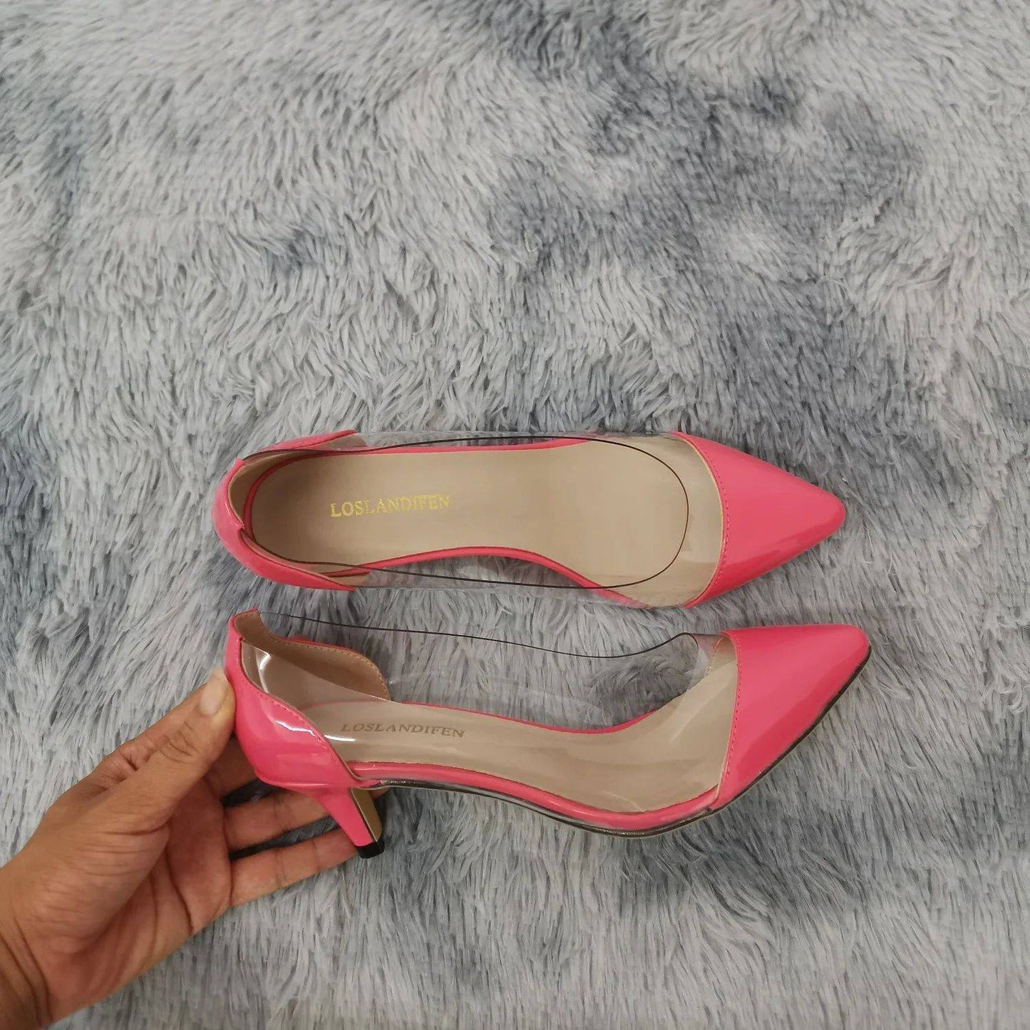 Women Patent Leather Sexy Pumps 2025 Autumn PVC Transparent 5cm Low Heel Pointed Toe Slip-on Thin High Heels Party Wedding Shoes