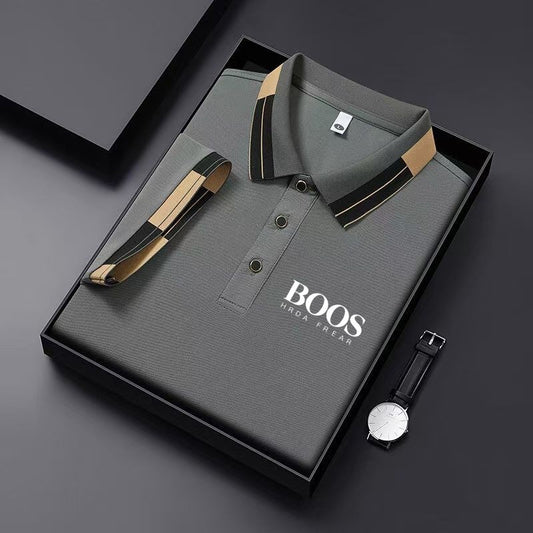 Men'S New Embroidered Short Sleeved Striped Grid Polo Shirt, Business Casual Fashionable Breathable Clothing, Youthful Fashion,