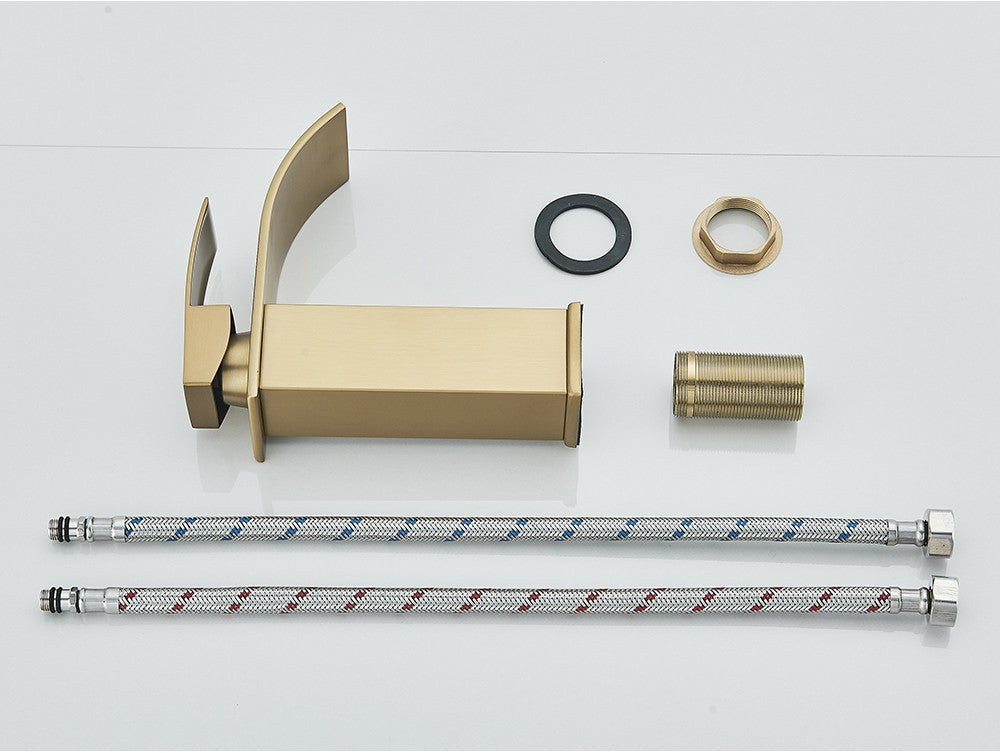 Brushed Golden Basin Faucets Elegant Waterfall Bathroom Sink Faucet Single Lever Hole Deck Mount Brass  Mixer Taps