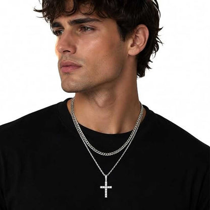 Iced Out Cubic Zirconia Cross Pendant Necklace Gold Silver Color Hip Hop Rope Chain Religious Jewelry Men Women Daily Party Gift