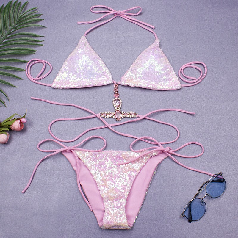 Sequins Sexy Bikinis Swimsuit With Rhinestones Women Swimwear Female Push Up Bikini Beach Swim Wear Bathing Suits Pool Bather