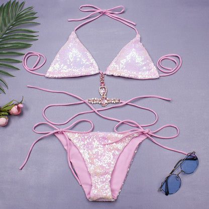 Sequins Sexy Bikinis Swimsuit With Rhinestones Women Swimwear Female Push Up Bikini Beach Swim Wear Bathing Suits Pool Bather