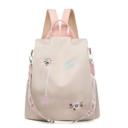 Mochila Feminina Oxford Impermeável Antifurto Moda Escola Bordada Designer Feminina Grande Capacidade Viagem Ombro Bolsa de Mão
