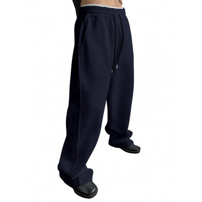 Men's Solid Color Sanitary Pants 2025 Drawstring Waist Straight Wide Leg Loose Fit with Pockets Versatile Sports Trousers