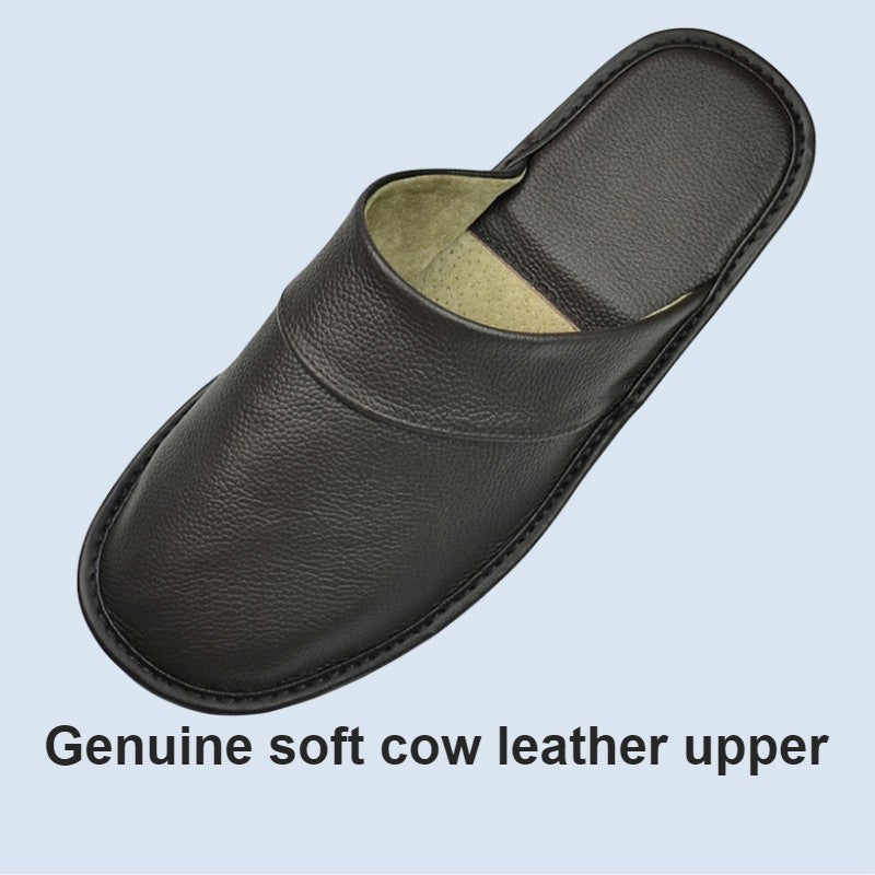 Genuine Cow Leather Slippers Homes in indoor slipper Spring Autumn summer men women elderly non-slip casual single Slides shoes