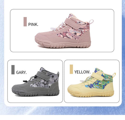 Waterproof Kids Barefoot Snow Boots 2025 New Wide Toe Winter Warm Fur Lined Shoes for Boys Girls Cold Weather Outdoor Sneakers