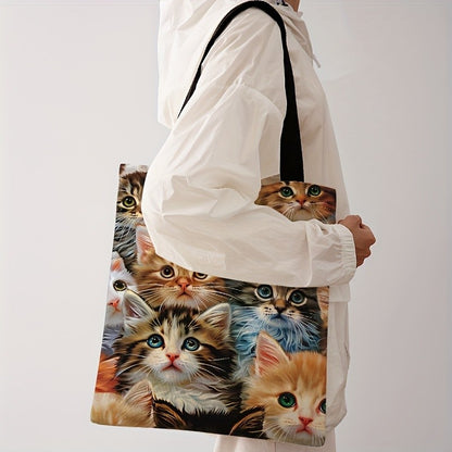 Cat printed casual handbag, reusable fashionable backpack, multifunctional handbag, printed canvas shopping bag