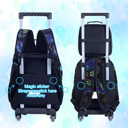 Mochila de Rodinhas 3 Peças para Meninos, Mochila Escolar com Rodas para Crianças, Mochila com Rodas e Lancheira
