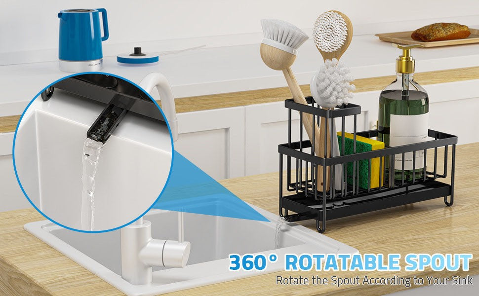 Sponge Holder for Kitchen Sink, Sink Caddy with High Brush Holder, Kitchen Sink Organizer
