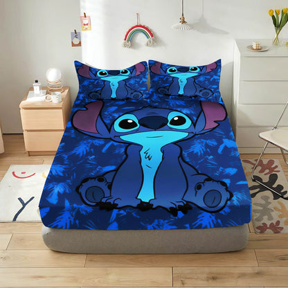 Lilo & Stitch Cartoon Fitted Sheet Home Cover for Teenager Elastic Bedding Cute Digital Printing Sheets Bedding Children
