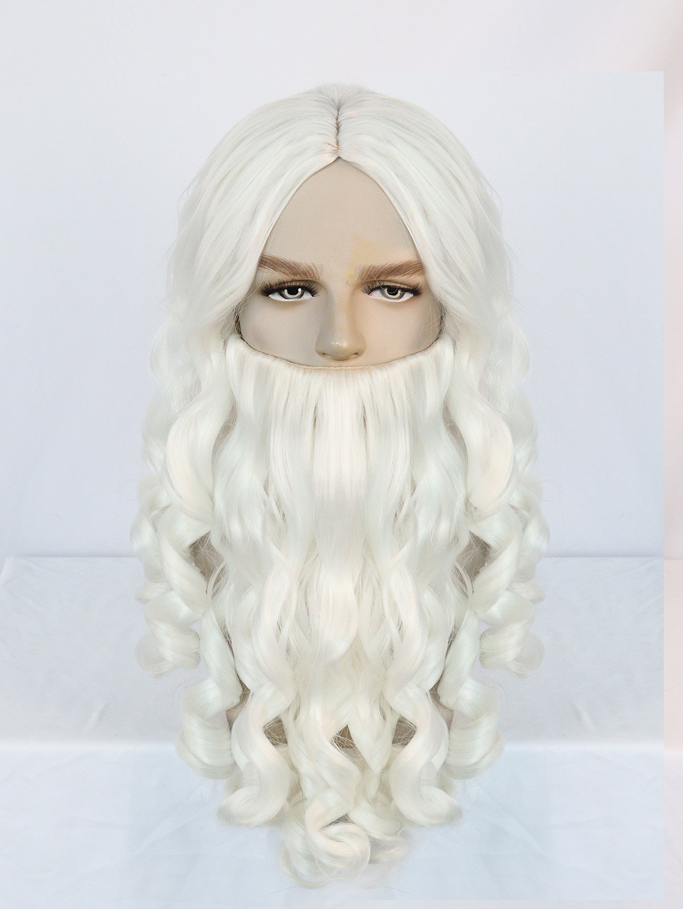Peruca Sintética Branca Cacheada de Papai Noel para Cosplay Masculino Feminino, para Festas de Carnaval, Festivais de Música, Halloween