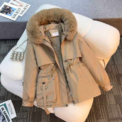 New in Women's Autumn Winter Fashionable Loose Hooded Jacket Solid Color Casual Thick Warm Zipper Parka Coat Clothes Tops