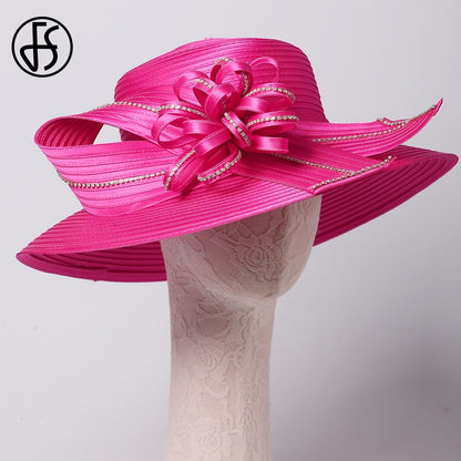 Chapéu Fedora Feminino Elegante Preto Vestido Formal Senhora Igreja Coquetel Chá Festa Chapéus Derby para Mulheres Laço Flor Aba Larga Chapéus Cloche