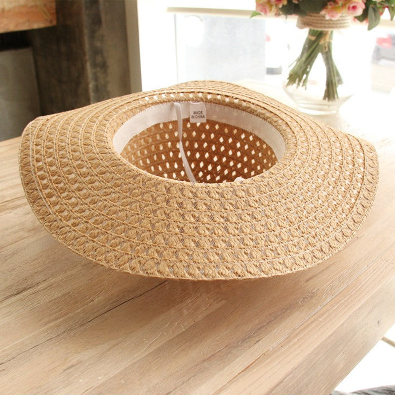 Women Lace Sun Hats For  Wide Brim Straw Beach Side Cap Floppy Female Straw Hat Lace Solid Fringe Straw Hat Summer Hat Chapeu